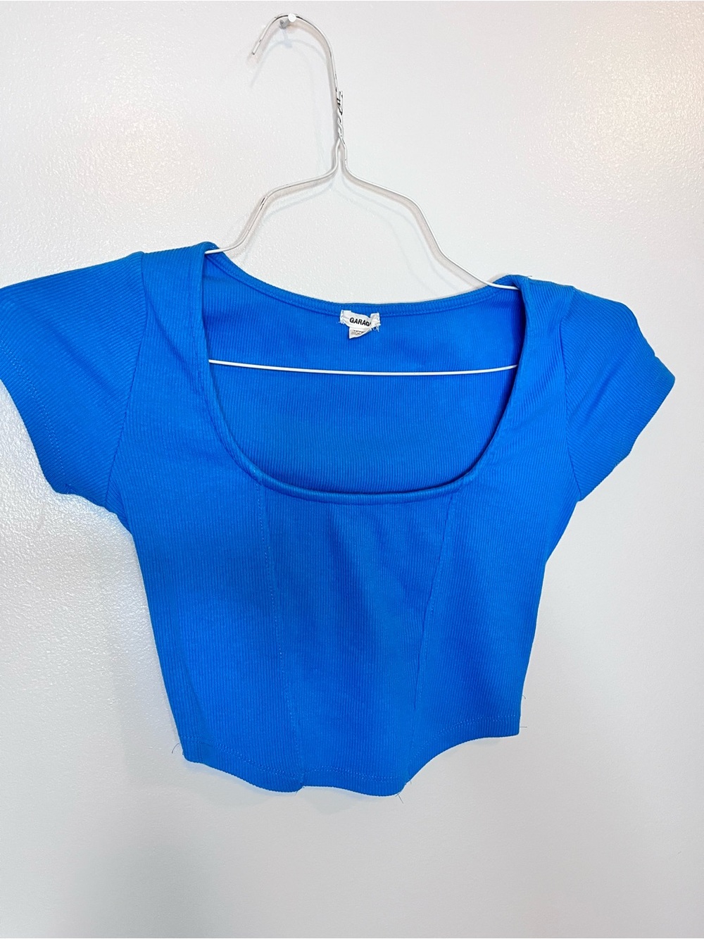 Garage Bright Blue Ribbed crop top